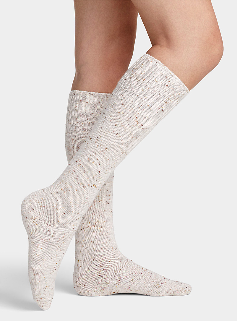Hue Sand Flecked-knit cuffed knee-highs for women