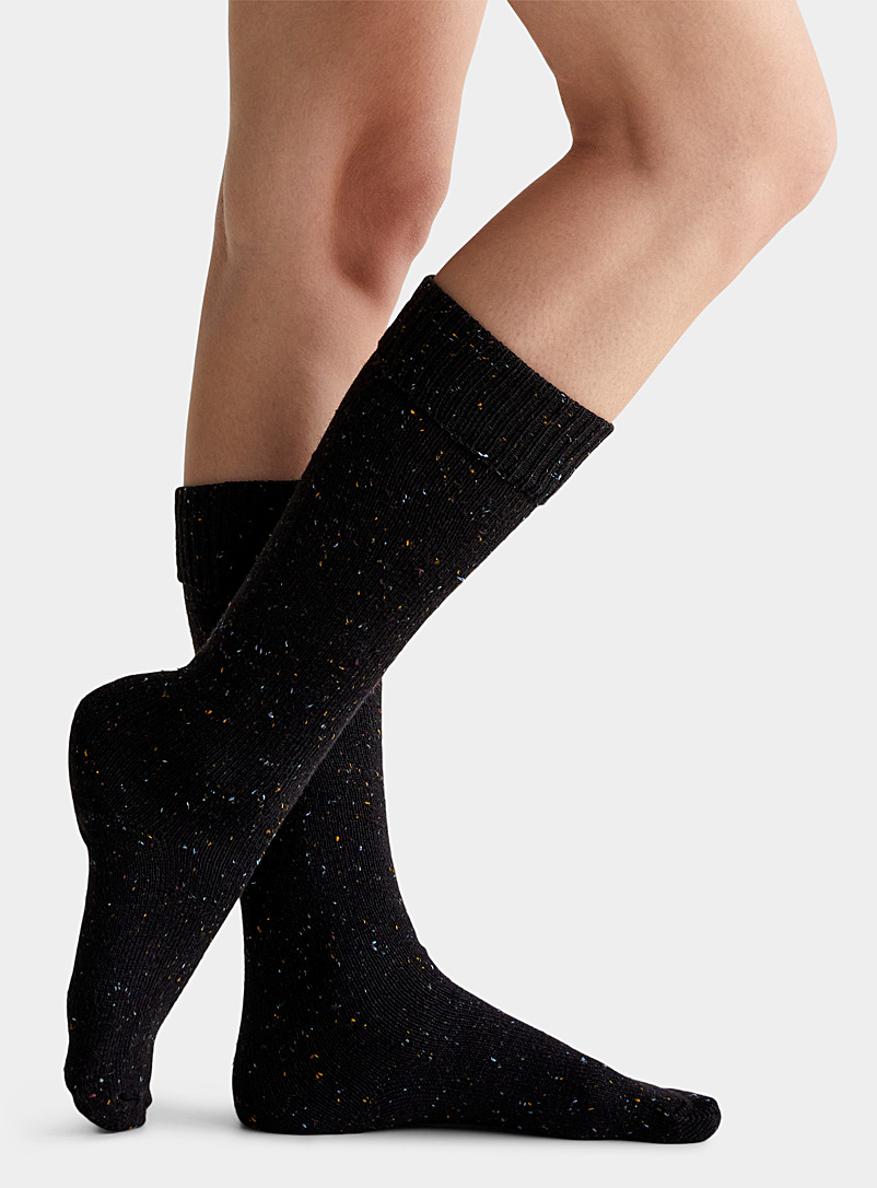 Hue: Le bas genou tricot confettis Noir pour femme