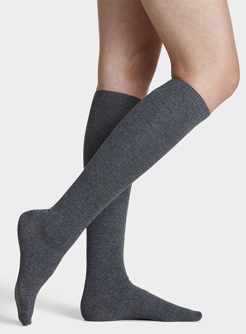 Chaussettes Hautes Genou Femme - Microfibre Coton, élastiques Confortables - Blanc, Pour Quotidien, Fête, école