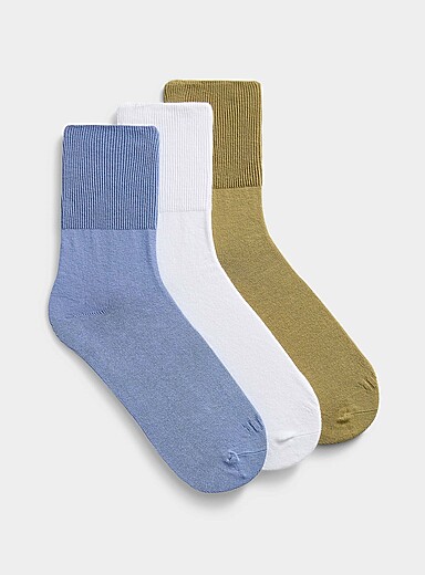 Finely-ribbed edging solid ankle socks 3-pack