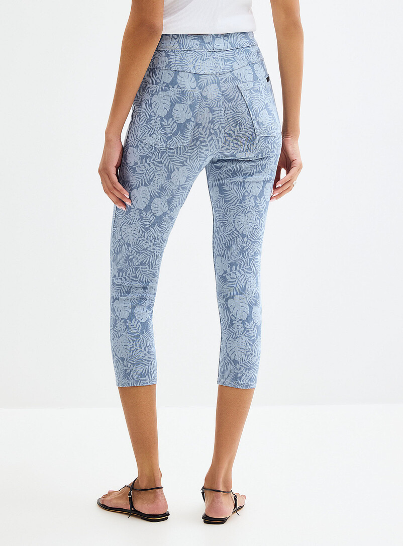 Blue foliage stretch denim capri legging product image 2