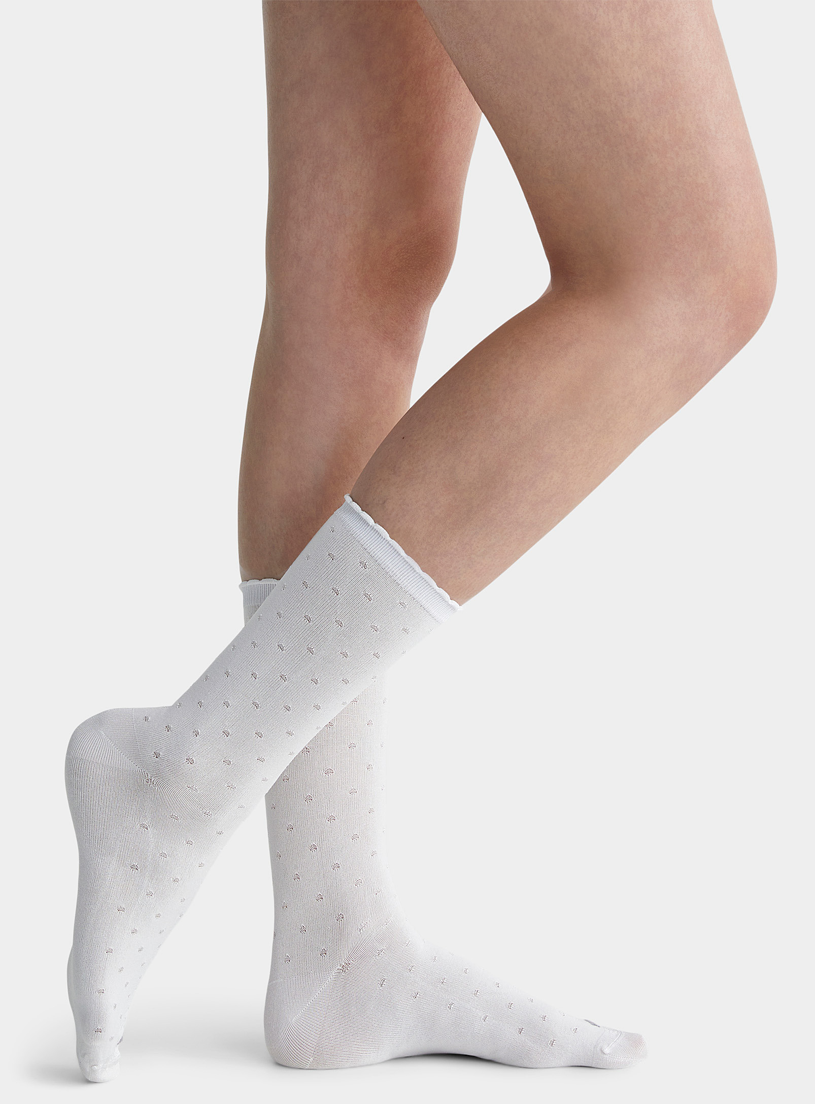 Hue Shiny-dot Sock In White