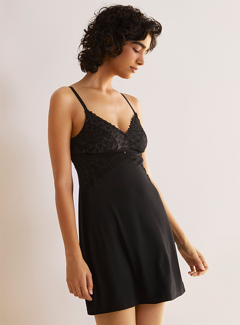 Montelle Black Modal and lace nightie for women