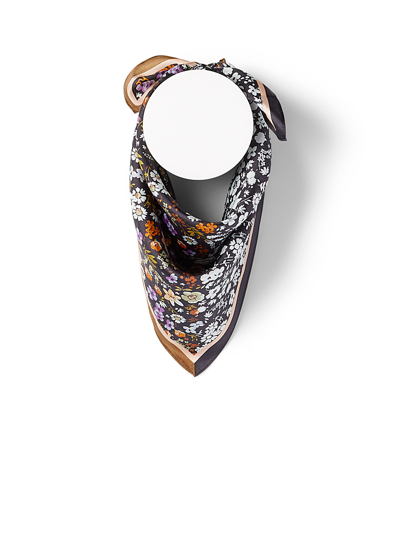 Echo Design Patterned Black Mini flower silk scarf for women