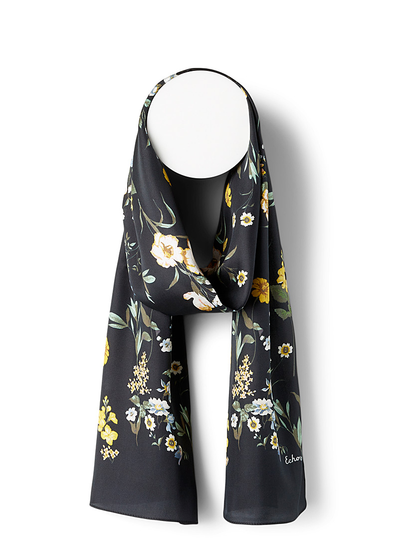 Echo Design Patterned Black Botanical fine silk scarf for women