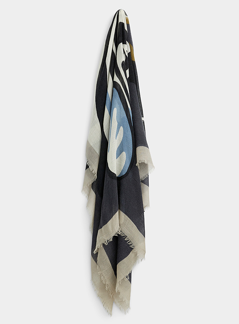 Echo Design: Le foulard zèbre pur laine Noir à motifs pour femme