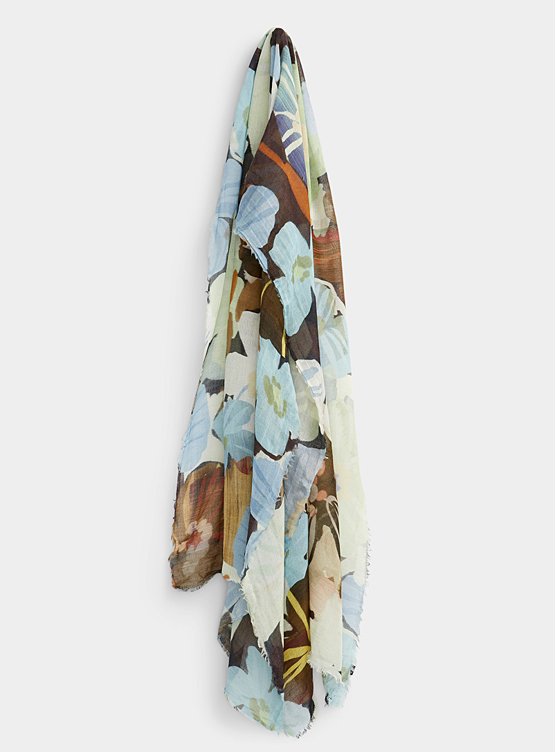 Echo Design Patterned Blue Floral painting scarf for women