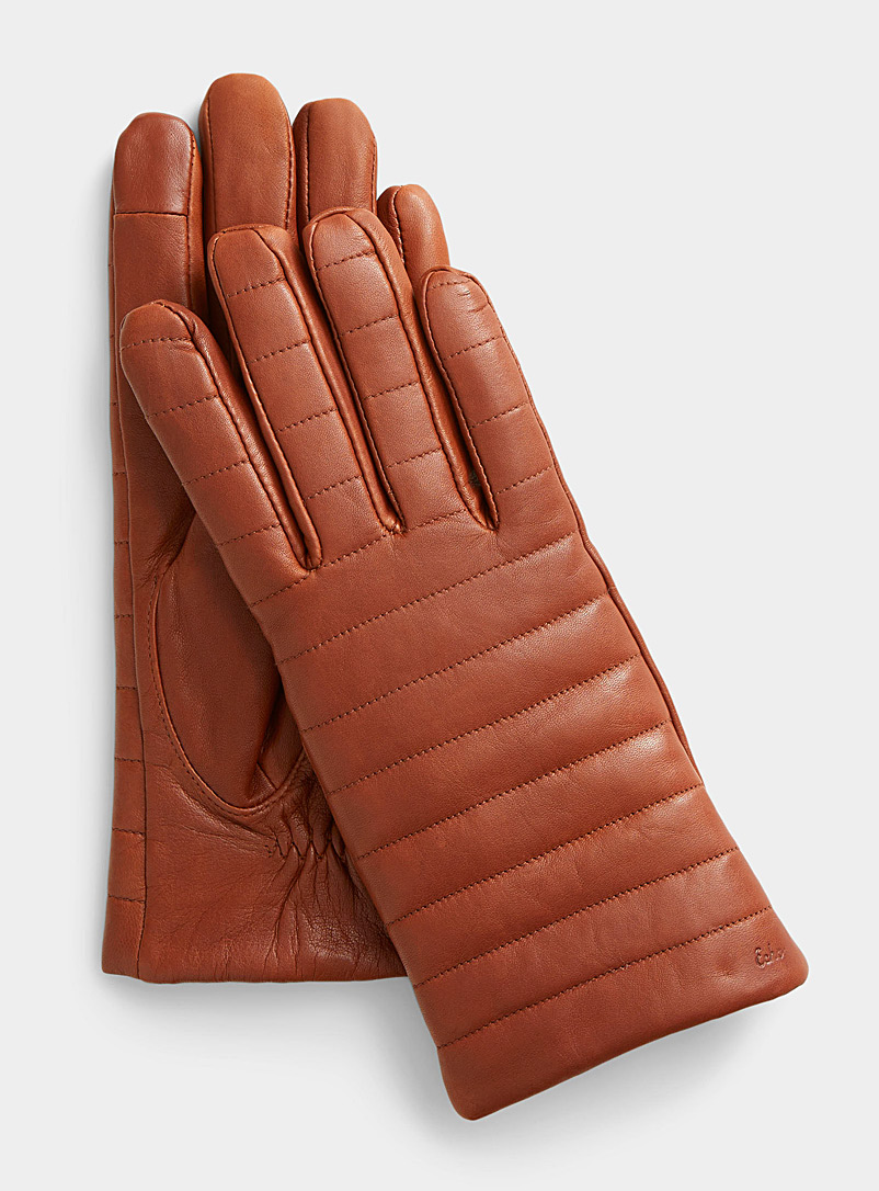 Echo Design Medium Brown Topstitched leather gloves for women