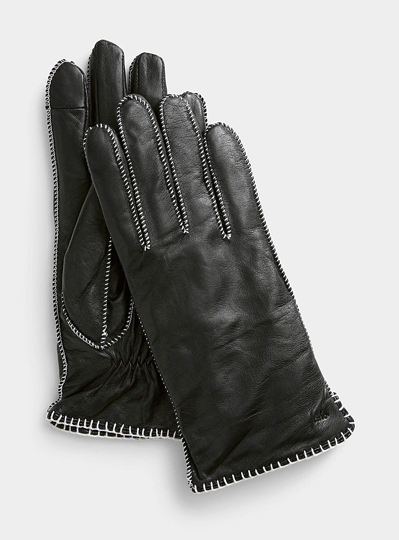 Echo Design Black Overcast trim leather gloves for women