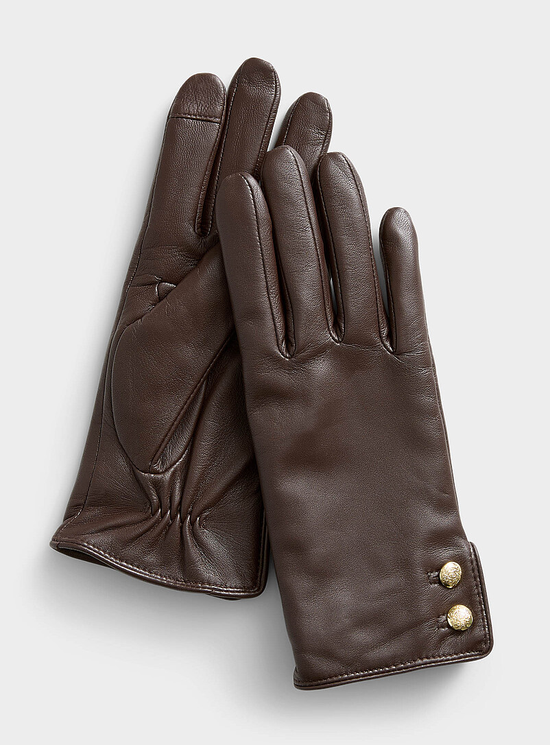 Logo button leather gloves | Lauren Ralph Lauren | Shop Women's
