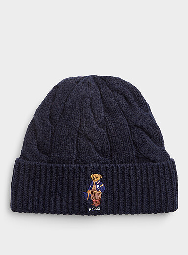 Embroidered teddy bear twisted-cable tuque