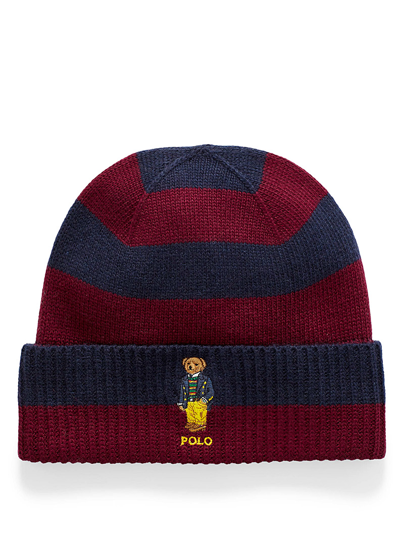 Polo Ralph Lauren Ruby Red Teddy bear rugby stripe tuque for men