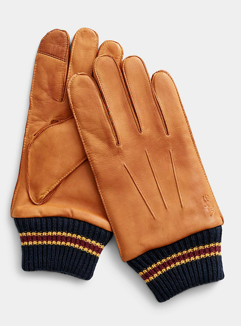 Polo Ralph Lauren: Le gant de cuir rayures collège Tan beige fauve pour homme