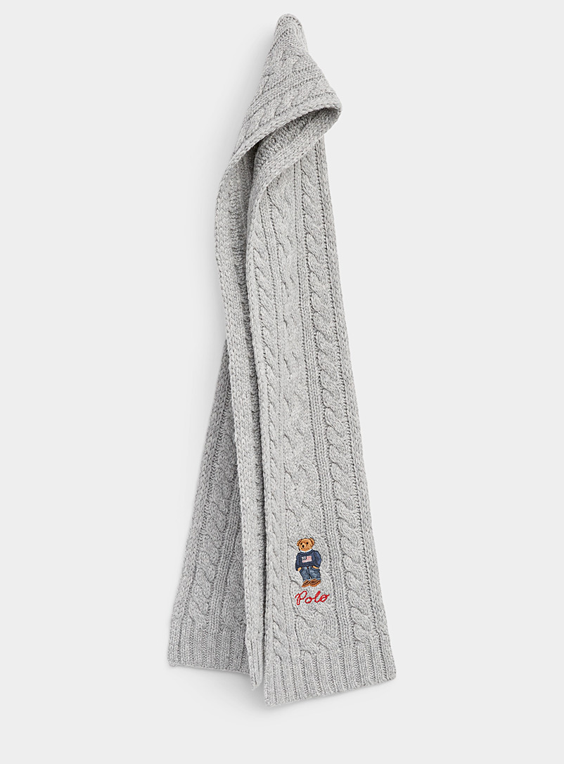 Polo Ralph Lauren Grey Teddy bear cable knit scarf for men