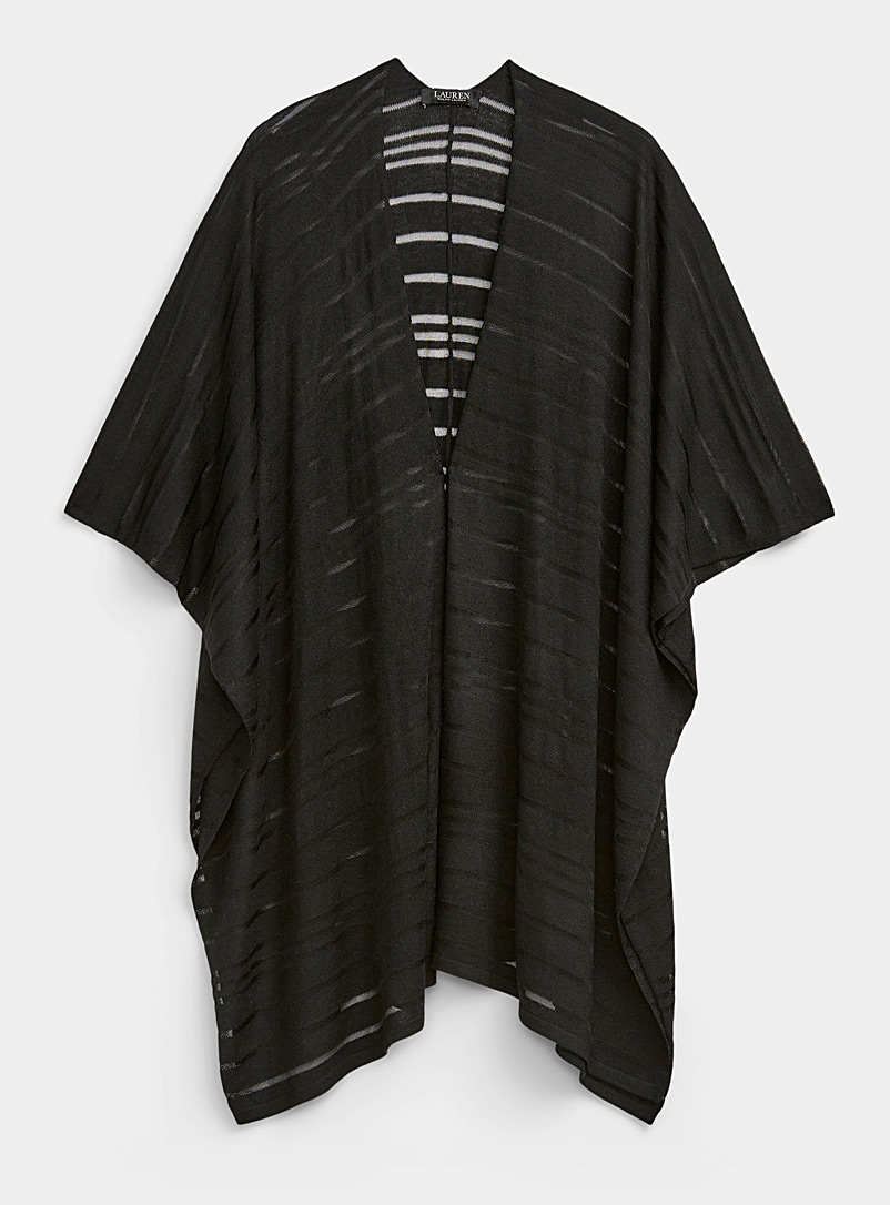 Lauren par Ralph Lauren Black Openwork stripe Ruana-style shawl for women