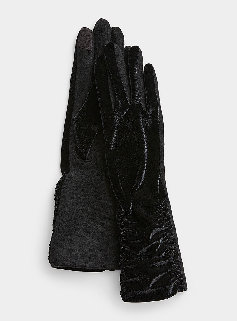 Echo Design Black Ruched velvet gloves for women