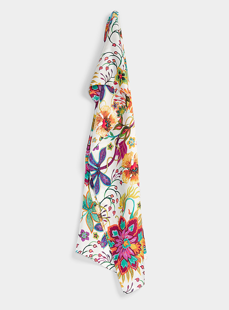 Echo Design Patterned White Tropical flower lightweight scarf for women