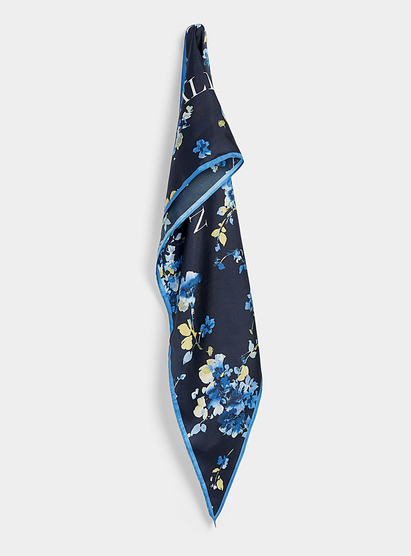 Lauren par Ralph Lauren Navy/Midnight Blue Signature flower pure silk lightweight scarf for women