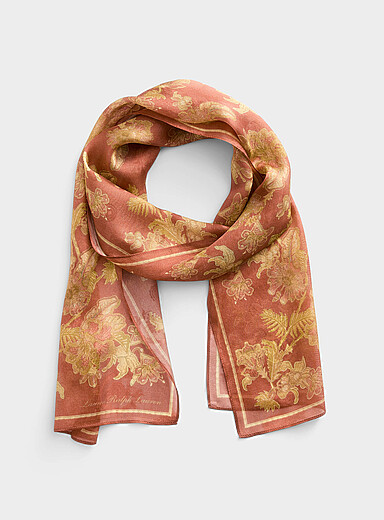 Long sheer 100% silk baroque flower scarf