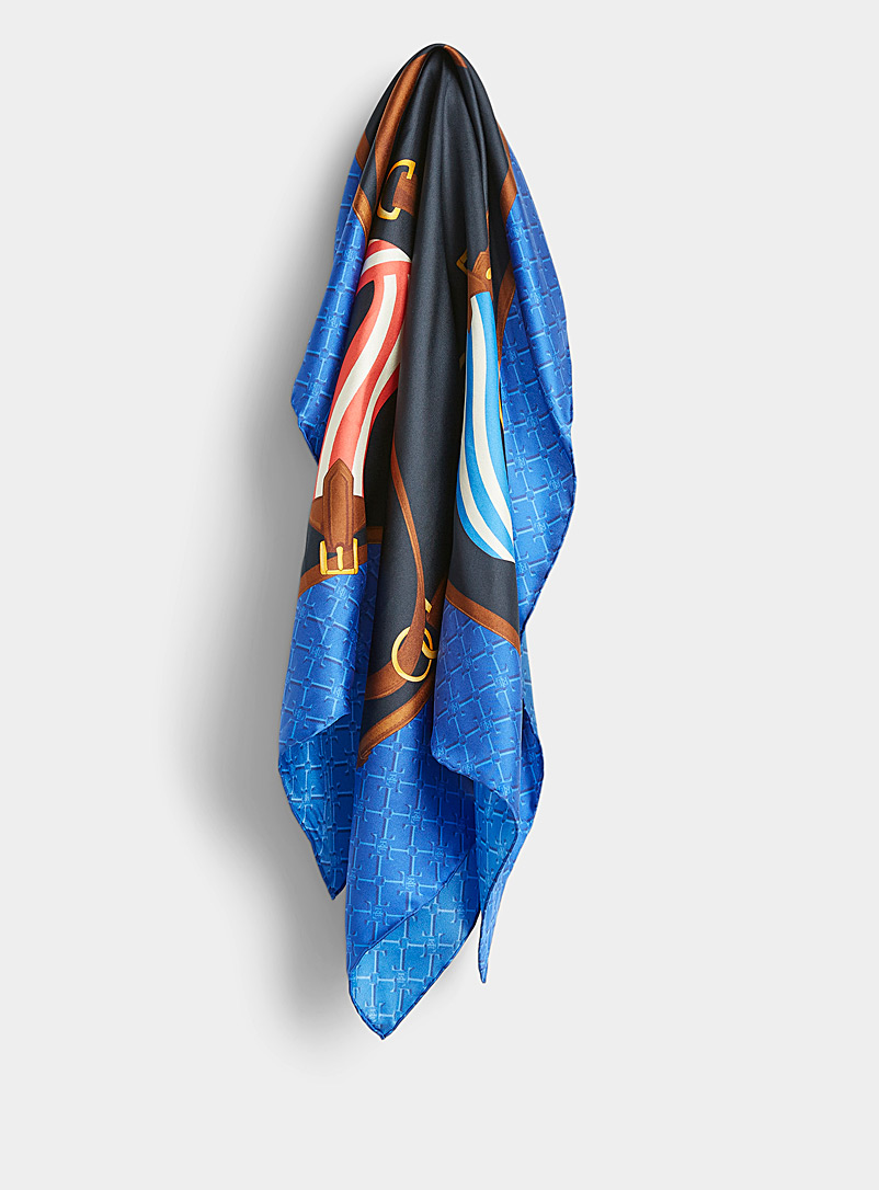 Lauren par Ralph Lauren: Le foulard de soie sangles équestres Bleu à motifs pour femme