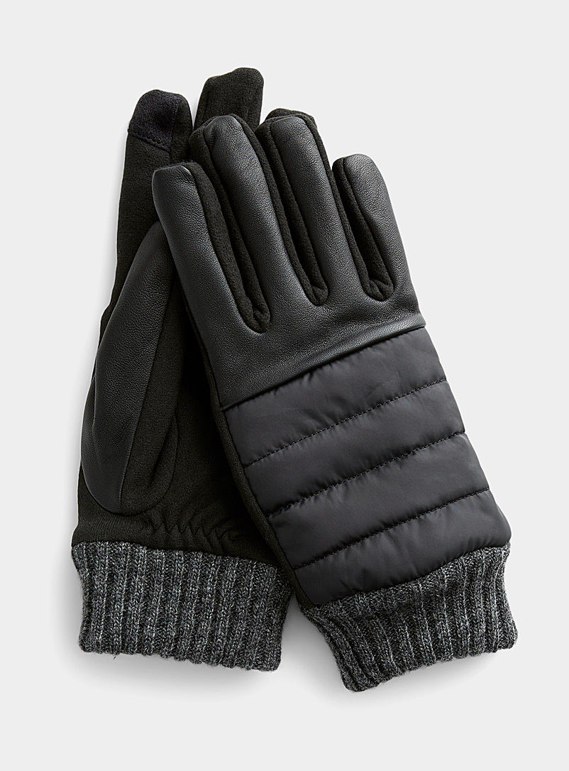 Echo Design: Le gant matelassé doigts cuir Noir pour femme