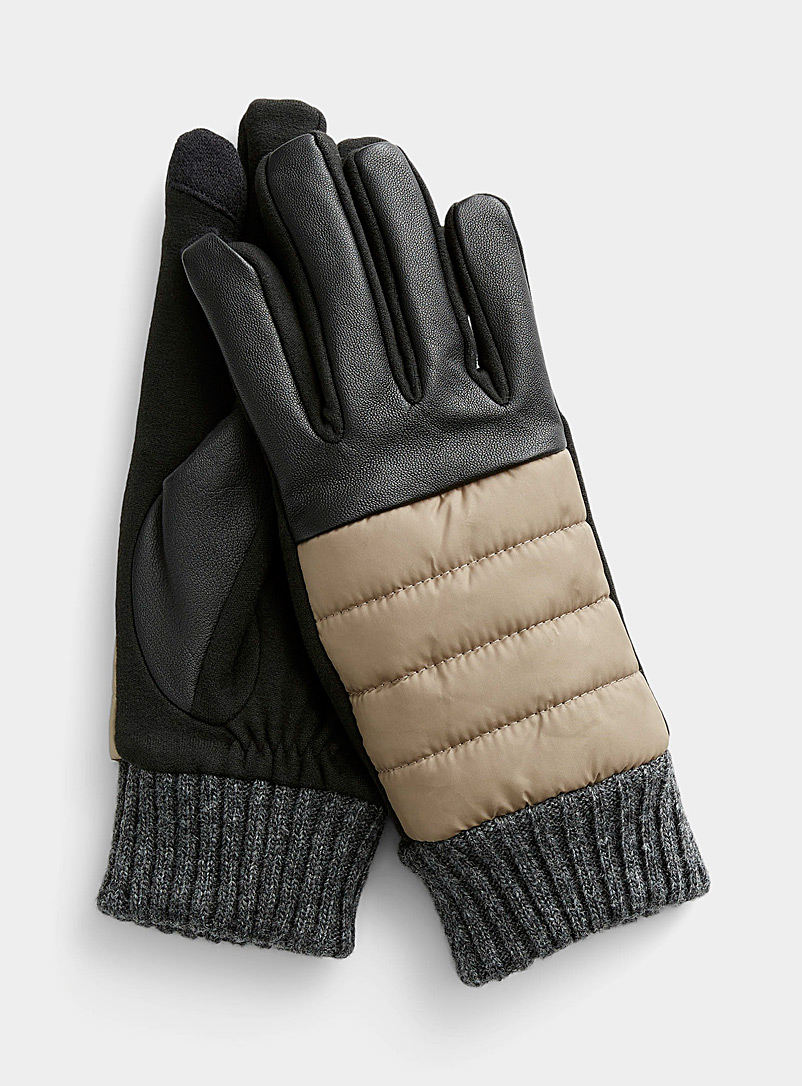 Echo Design Cream Beige Leather finger quilted gloves for women