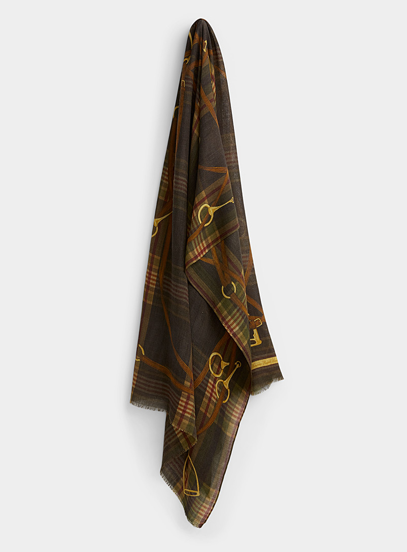Lauren par Ralph Lauren Patterned Brown Equestrian-inspired tartan scarf for women