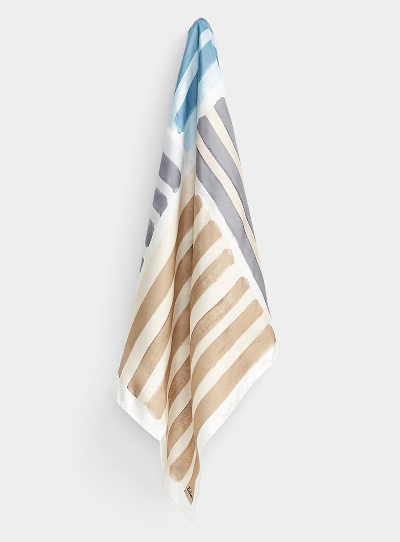 Echo Design Cream Beige Painted stripe pure silk scarf for women