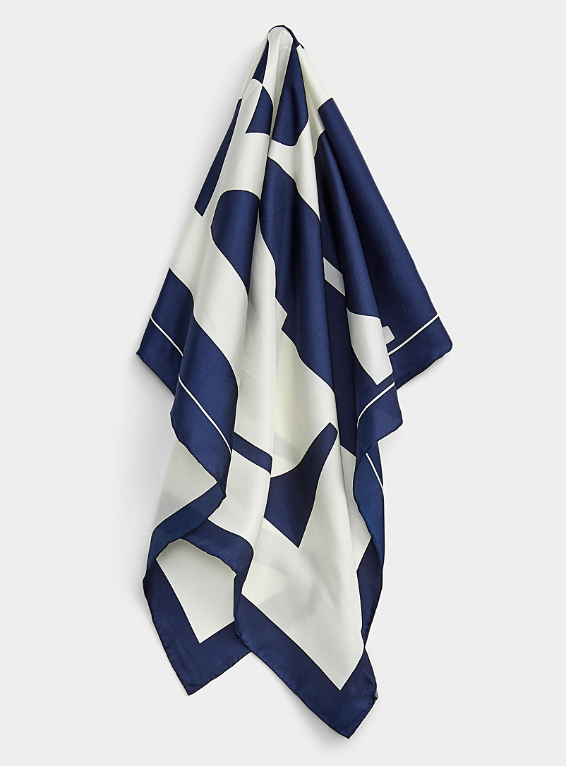 Lauren par Ralph Lauren Marine Blue Solid monogram pure silk scarf for women
