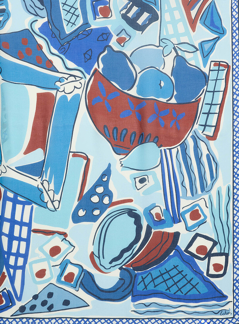 Simons Patterned Blue Fruit bowl lightweight scarf for women