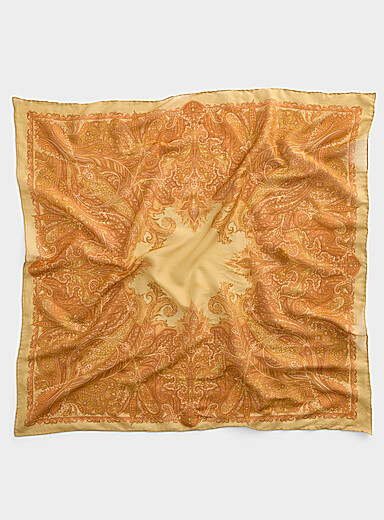 Large sheer gold paisley scarf
