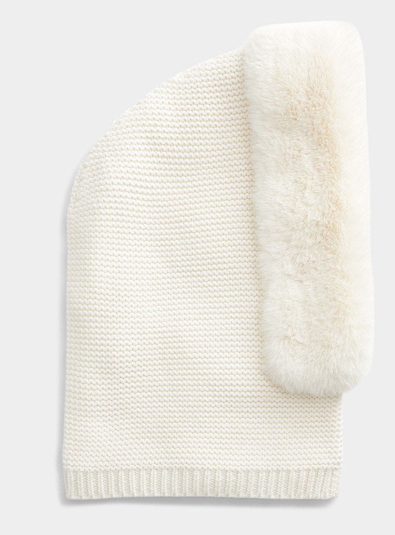 Echo Design Ivory White Faux-fur trimmed balaclava for women