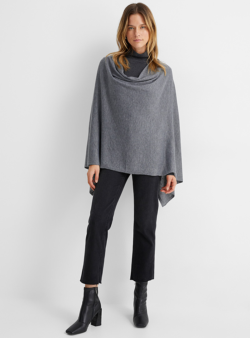 Echo Design Grey Soft knit solid poncho for women