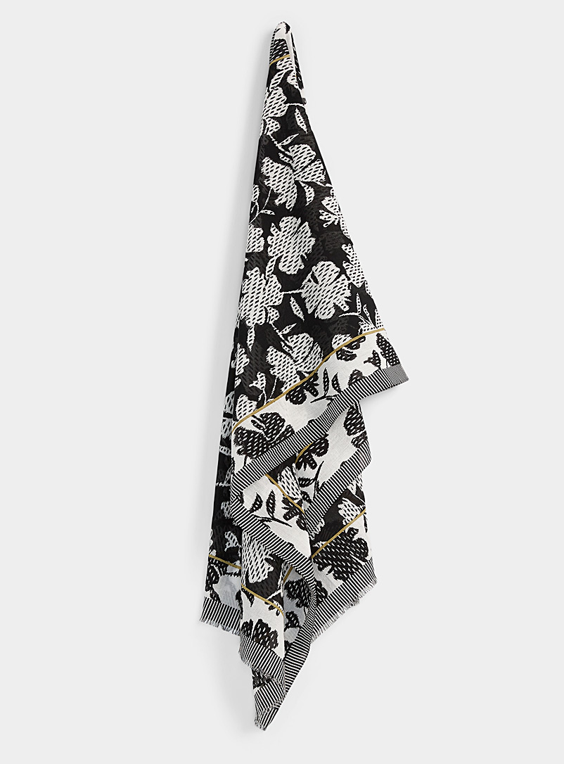 Echo Design: L'écharpe légère contraste floral Noir à motifs pour femme