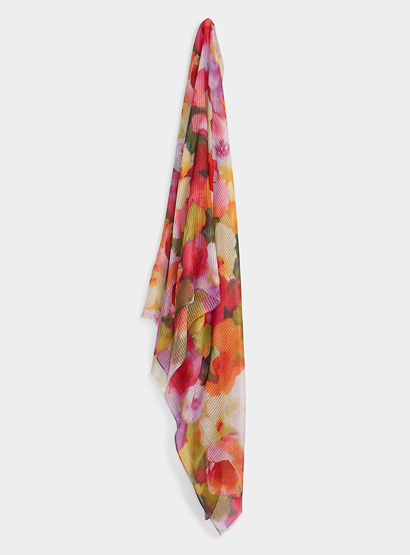 Echo Design: L'écharpe légère texturée fleurs diffuses Rose pour femme