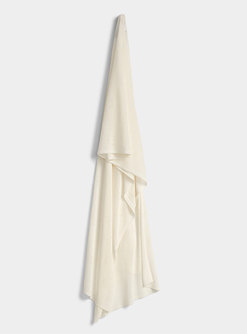 Lauren par Ralph Lauren: L'écharpe légère logo ajouré Blanc cassé pour femme