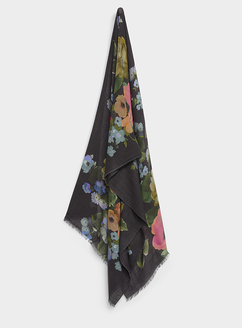 Écharpe Fantaisie Femme Velours Bleu Et Fleurs Satin – Neuve Avec étiquettes