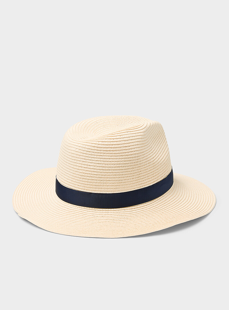Lauren Ralph Lauren: Le fedora ceintur&eacute; en paille de papier Blanc cass&eacute; pour femme