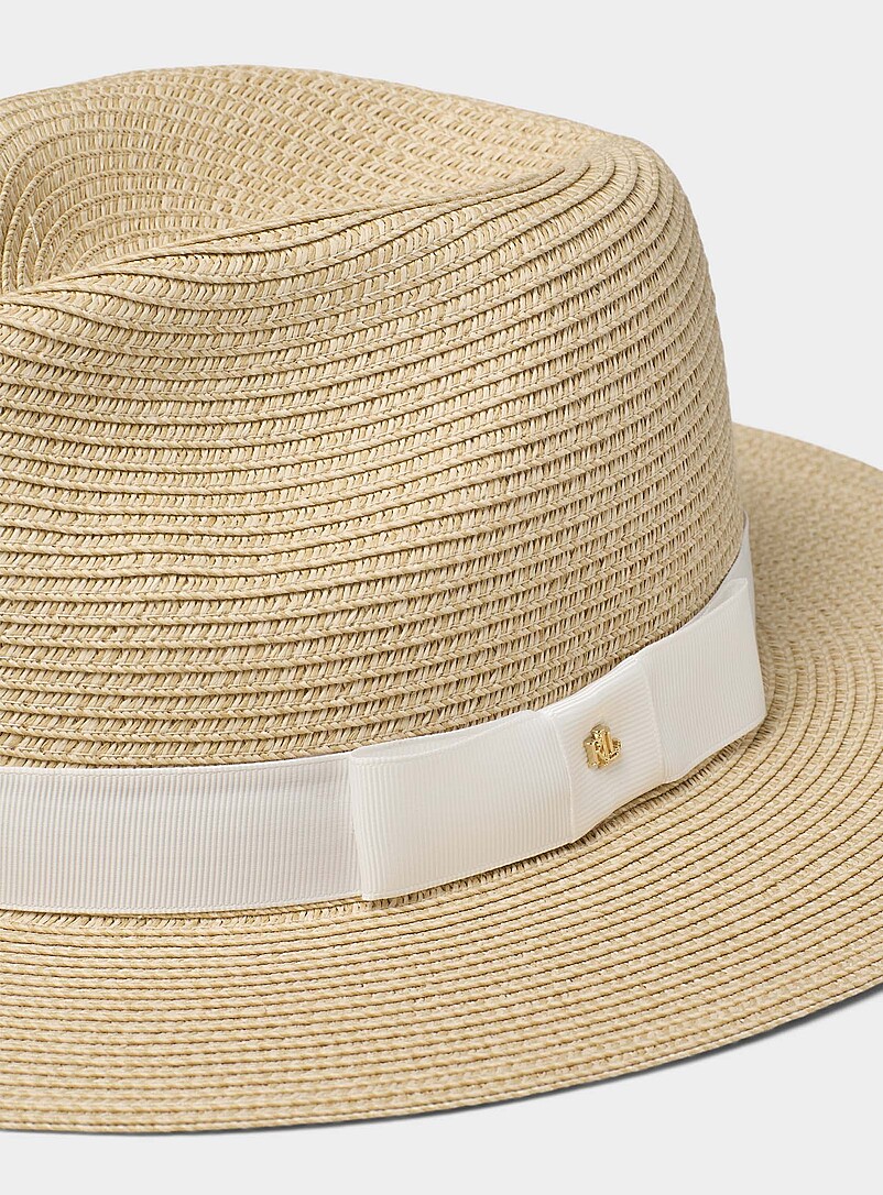 Lauren Ralph Lauren: Le fedora ceintur&eacute; en paille de papier Blanc cass&eacute; pour femme