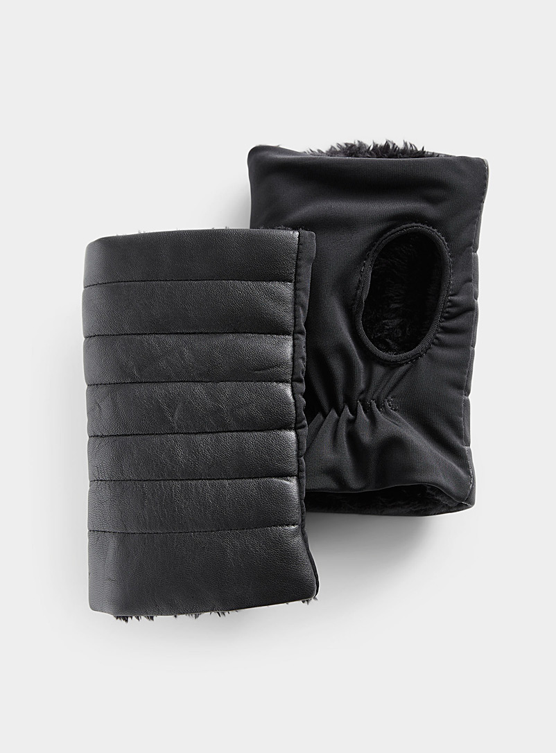 Echo Design Black Leather lined fingerless gloves for women