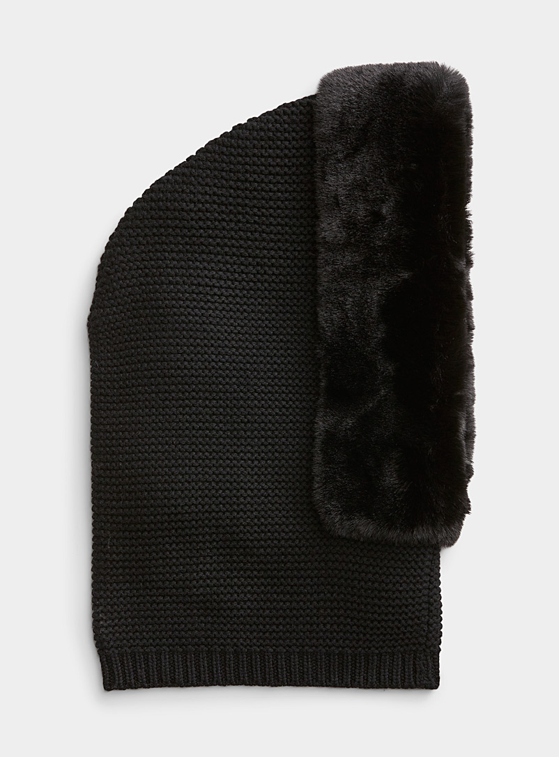 Echo Design Black Faux-fur trimmed balaclava for women