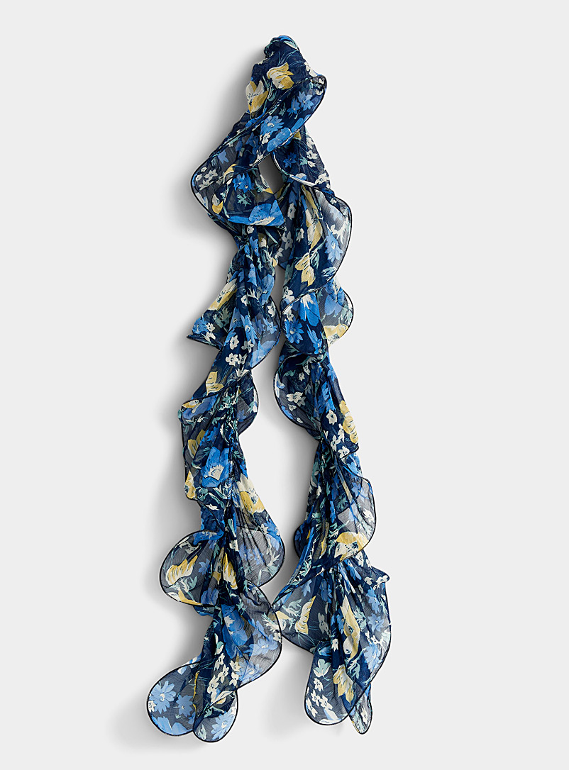 Lauren par Ralph Lauren Navy/Midnight Blue Flower and ruffle narrow scarf for women