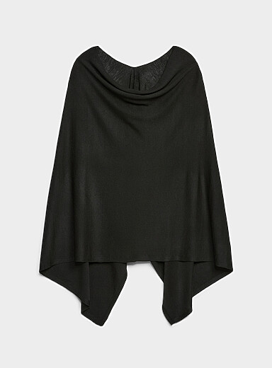 Merino-blend fine-knit poncho