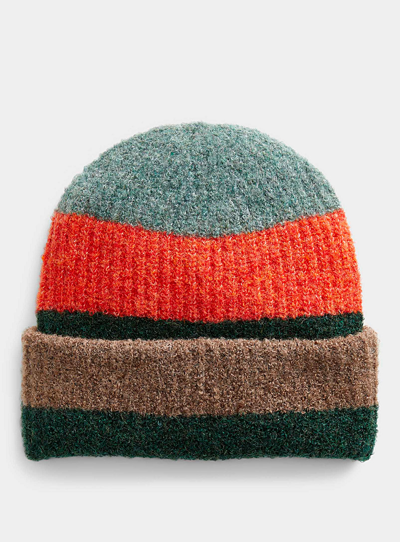 Echo Design Patterned Green Bouclé-knit striped tuque for women