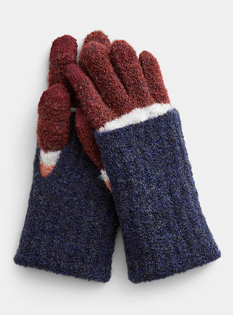 Echo Design Patterned Blue Bouclé-knit wrist-warmer gloves for women