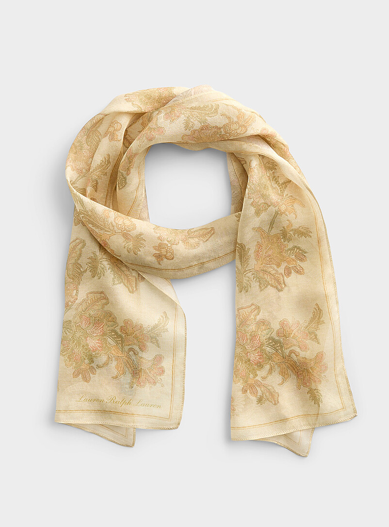 Long sheer 100% silk baroque flower scarf product image (primary)