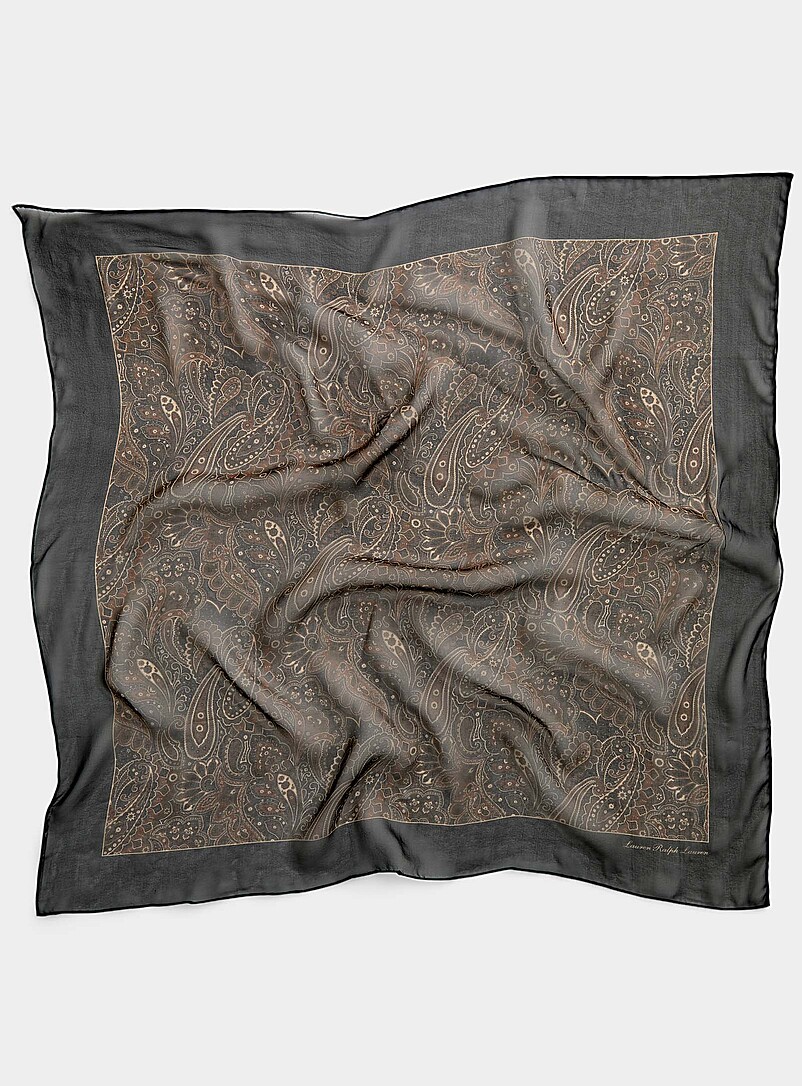 Large sheer pure silk dark paisley scarf product image (primary)