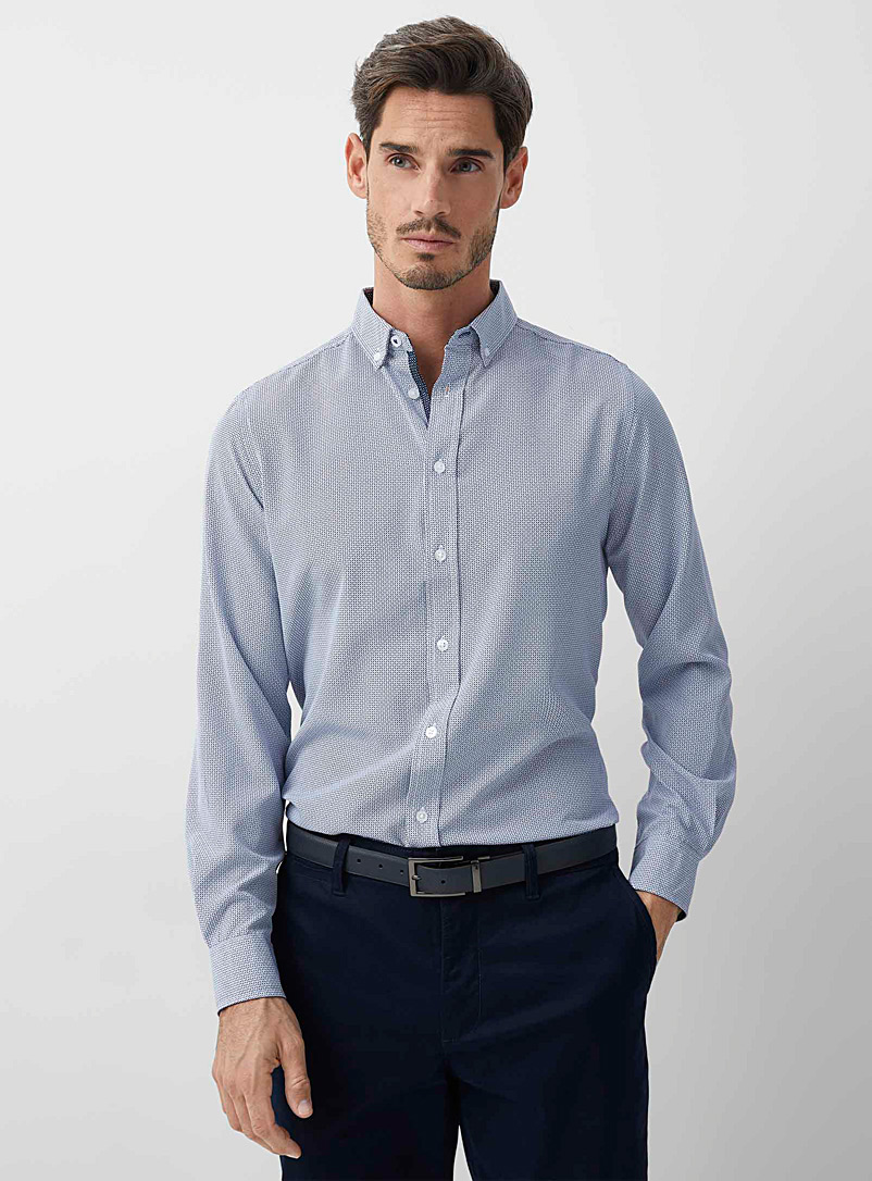 Le 31: La chemise mosaïque bleue optique Coupe confort Blanc à motifs pour homme