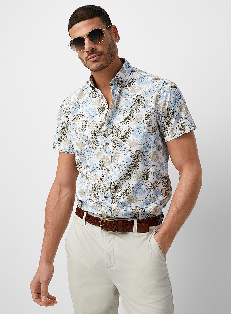Report Collection Patterned white Soft exotic garden shirt for men