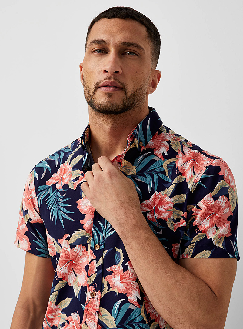 Report Collection Patterned navy  Soft exotic flower shirt for men